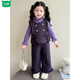 Log Cabin Girls' Velvet Suit Autumn and Winter 2026 New Style Fashionable Baby Girl Big Good-looking Sweater Winter Clothing Three-piece Set Purple Suit Vest + Pants 90 cm