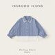 INSBOBO children's clothing girls jacket 2026 spring children's shirt girls sweet plaid shirt lace top blue and white plaid 110