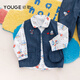 YOUGE spring new baby cotton cartoon printed lapel children's long-sleeved shirt denim