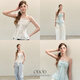 QD Sweet and Cute Style Bow Tie Design Tube Top New Style Waist Slim Sweet Spicy Top Summer Blue S