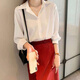 Playboy (PLAYBOY) chiffon shirt for women early autumn 2026 slim fashion design niche top loose layered white shirt base shirt official flagship black long sleeves hidden buttons to prevent exposure hidden buttons encryption 6688# L recommended 90-100Jin Jin equals 0.5 kg