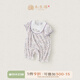 Wooden cotton baby girl short-sleeved jumpsuit summer thin baby cute floral princess style romper breathable national style off-white/diefeihualing 59cm