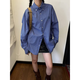 American retro blue plaid long-sleeved shirt for men spring and autumn Korean style loose-feeling embroidered plaid shirt jacket blue-C216 L