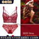 Oein bra set red underwear set for women's zodiac year thin model big breasts show small push up sexy lace knot 9241 set XL 85C /38 (with underwear)