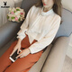 Playboy (PLAYBOY) 2026 spring new style Korean style solid color ring button lantern sleeve pullover chiffon shirt long-sleeved base shirt top official flagship off-white fabric collection priority delivery S