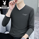 Playboy (PLAYBOY) men's long-sleeved T-shirt 2026 new winter trendy spring and autumn clothing small V-neck casual inner wear pure cotton men's clothing W YPC4033 black L recommended 115-130Jin Jin equals 0.5 kg