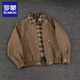 ROMON Retro Fake Two-Piece Flight Jacket Men's Maillard Wear Plaid Splicing Baseball Uniform American Casual Brown Jacket Black 2XL