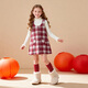 Barbie Children's Clothes Girls New Year's Clothes Dress Girls' Skirt Red Wool Thick Plaid Tank Top BY008