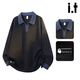 Fingercroxx it trendy brand color-blocked sweatshirt for men in spring loose and versatile long-sleeved lapel top American high street fashion polo shirt black counter same style 4XL 200-220Jin Jin equals 0.5 kg