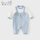 DAVE&BELLA Newborn Pure Cotton Romper 2026 Spring New Antibacterial and Anti-mite Baby Boy Jumpsuit Newborn Baby Pajamas Blue and White Stripes Ready Stock 80cm (Recommended Height 73-80cm)