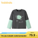 BALABALA balaOne Balabala children's clothing children's long-sleeved T-shirt boys 2026 spring new fake two-piece top dark gray 20911 160