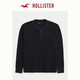 HOLLISTER waffle classic LOGO Henry collar casual long-sleeved T-shirt 26 spring and summer men's 324-6556 black L (180/108A)