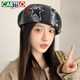 Star washed denim beret women's spring and autumn sweet and cool all-match octagonal hat painter's hat dark blue one size