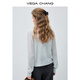 VEGA CHANG sea salt ice crystal wool short sweater for women 2026 new spring three-quarter Korean long-sleeved clear sky blue free suspender one size
