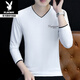 Playboy (PLAYBOY) men's long-sleeved T-shirt 2026 new winter trendy spring and autumn clothing small V-neck casual inner wear pure cotton men's clothing W YPC4033 black L recommended 115-130Jin Jin equals 0.5 kg