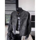 American trendy leather jacket men's spring and autumn new style retro versatile zipper loose motorcycle wear pu leather jacket trendy black gray XL