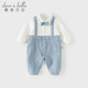 DAVE&BELLA Newborn Romper Suit for Boys Fake Two-Piece One-piece 2026 Spring New Baby Harness Children's Coverall Flower Blue Ready Stock 73cm (Recommended Height 66-73cm)