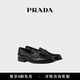PRADA/Prada Gift Men's Metal Logo Decorated Glossy Calf Leather Loafers Black 40.5 (6.5)