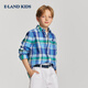 E LAND KIDS 100% cotton pedophile boys' shirt 26 spring new arrival college style retro plaid Blue blue/50 110