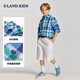 E LAND KIDS 100% cotton pedophile boys' shirt 26 spring new arrival college style retro plaid Blue blue/50 110