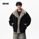 OEMG Korean style mountain-carved cotton jacket for men in autumn and winter, trendy brand, high-end deconstructed plush lapel thickened cotton jacket, black, high quality, 2XL, recommended 135-150Jin Jin is equal to 0.5kg