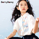 BARRY BANNY Girls 2026 Spring Loose Casual Medium and Large Children's Versatile Tops Printed Short-Sleeved Shirt Fresh Milk White 170