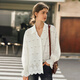 Olrain French heavy-duty hollow embroidered long-sleeved shirt women's spring loose commuting top off-white S