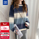 Tangshi 2025 Autumn Women's Round Neck Color Blocked Wide Striped Pullover Sweater Age-Reducing Versatile Korean Style Casual Fashion