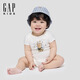 Gap Gap infant and toddler 2026 spring new pure cotton children's fun printed short-sleeved jumpsuit children's clothing US version 883272 white 80cm /48 Asian code 9-18 months / US code 12-18 months