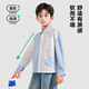 ROMON Children's Shirt Boys Long Sleeve Versatile Casual Shirt Medium-sized Boys Jacket Casual Spring and Autumn Top Blue Regular Splicing Printed Shirt 130
