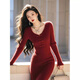 Hazhou New Year shirt-like skirt for women winter light luxury high-end imitation wool new Chinese style red plush knitted dress red S