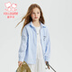 Fuluomi Spring and Autumn Girls' Sweet and Cool Versatile Loose Striped Shirt Blue Stripe 130