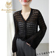 Lu Wang Lianxue V-neck hollow trumpet sleeves linen knitted cardigan women's summer long-sleeved sunscreen vest blouse short air-conditioning shirt white S suitable for 100Jin Jin equal to within 0.5kg
