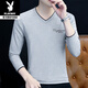 Playboy (PLAYBOY) men's long-sleeved T-shirt 2026 new winter trendy spring and autumn clothing small V-neck casual inner wear pure cotton men's clothing W YPC4033 black L recommended 115-130Jin Jin equals 0.5 kg