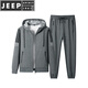 JEEP SPIRIT sports suit for men spring and autumn pure cotton new casual hooded cardigan large size sweatshirt running suit two-piece set black leg set public version A651-235 L 90-110Jin Jin is equal to 0.5 kg