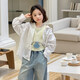 SEVEN BOBI No. 7 Children's Warehouse Girls' Korean Style White Hooded Sun Protection Shirt Spring New Fashion Style Loose Long Sleeve Top Trendy White Ready Stock 110 cm