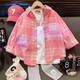 Girls' shirt spring 2026 new style children's long-sleeved plaid shirt spring and autumn coat little girl's top pink 140