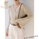 Lu Wang Lianxue V-neck hollow trumpet sleeves linen knitted cardigan women's summer long-sleeved sunscreen vest blouse short air-conditioning shirt white S suitable for 100Jin Jin equal to within 0.5kg