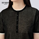 Take a deep breath DEEP BREATH women's round neck solid color simple casual button two-piece set short-sleeved sweater A302243 black S (2)
