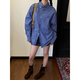 American retro blue plaid long-sleeved shirt for men spring and autumn Korean style loose-feeling embroidered plaid shirt jacket blue-C216 L