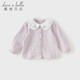 DAVE&BELLA girls' shirts 2026 spring new baby girl bottoming shirt sweet children's long-sleeved tops children's cardigan gray purple ready stock 80 cm (recommended height 73-80cm)