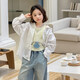 SEVEN BOBI No. 7 Children's Warehouse Girls' Korean Style White Hooded Sun Protection Shirt Spring New Fashion Style Loose Long Sleeve Top Trendy White Ready Stock 110 cm