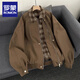 ROMON Retro Fake Two-Piece Flight Jacket Men's Maillard Wear Plaid Splicing Baseball Uniform American Casual Brown Jacket Black 2XL