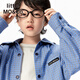 Little MO&Co. pure cotton parent-child clothing little moco children's clothing 26 spring new style boys and girls college style pattern long-sleeved shirt blue and white checkered color 110 110/56