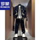 ROMON autumn men's trendy brand light luxury style striped air layer casual sports suit sweatshirt jacket casual pants two-piece set black (jacket + casual pants) suit M -130Jin Jin equals 0.5 kg