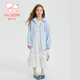 Fuluomi Spring and Autumn Girls' Sweet and Cool Versatile Loose Striped Shirt Blue Stripe 130