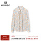 MONZO international first-line brand 26 Spring Fireworks 22 Momi silk double floral casual versatile long-sleeved shirt for women smoke blue red S