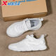 Xtep children's 2026 spring new boys' soft-soled Velcro non-slip sports running shoes for middle-aged and older children, classic white/silver, dense mesh and breathable 33