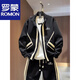 ROMON autumn men's trendy brand light luxury style striped air layer casual sports suit sweatshirt jacket casual pants two-piece set black (jacket + casual pants) suit M -130Jin Jin equals 0.5 kg