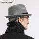 Top hat for men, middle-aged and elderly, high-end top hat for men, autumn and winter, middle-aged and elderly dad's hat, warm wool jazz hat, old brown two-piece set (hat + scarf), one size fits all (56-58cm)